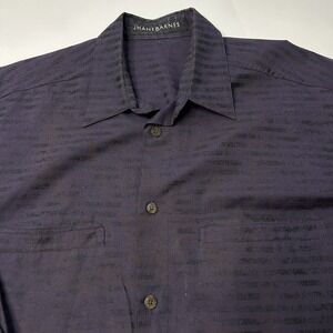 Jhane Barnes Button Up Shirt Men's Large Striped Sheen Metallic Purple Vintage